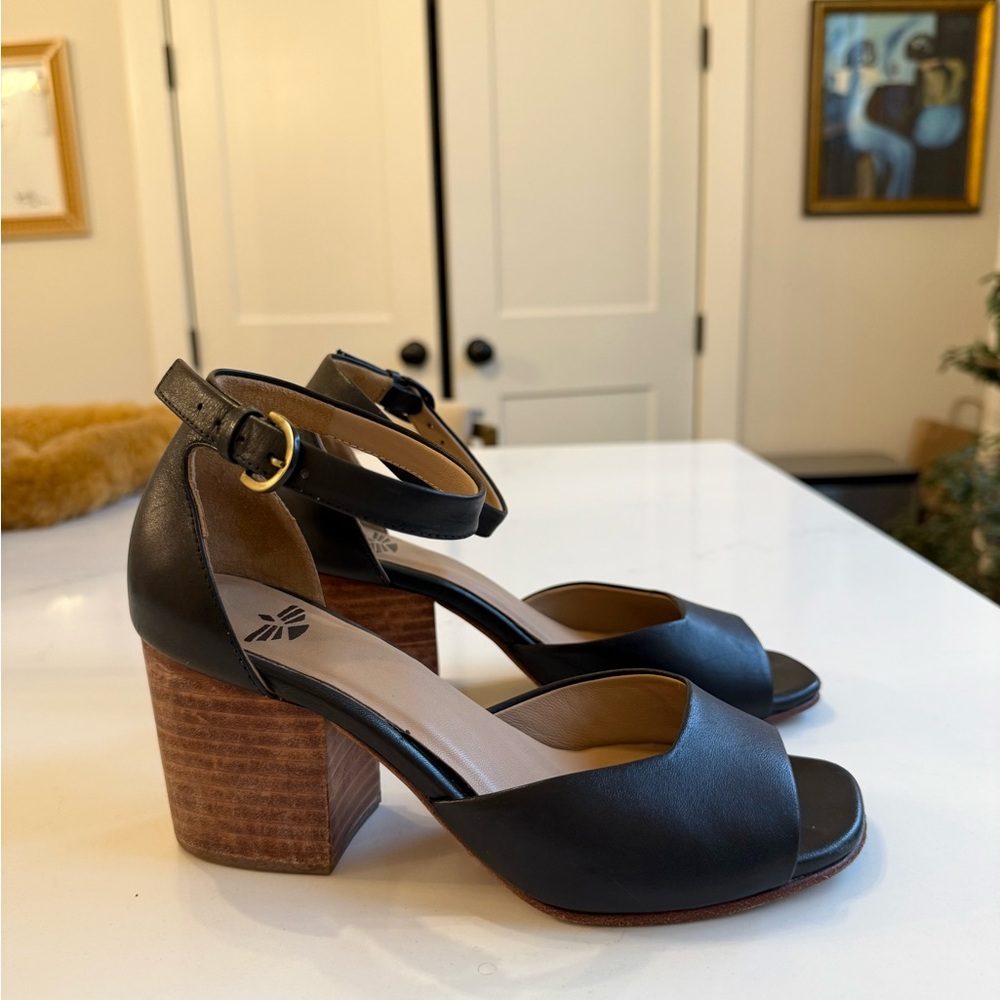 Fortress of Inca Black Leather Peep Toe Block Heel Mila Sandal - Euro 35